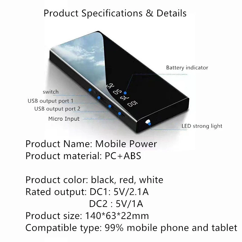 Портативное зарядное устройство для сотового телефона, 10000 мА, внешний аккумулятор, двунаправленный, быстрая зарядка, светодиодный, с интерфейсом Apple/Micro USB
