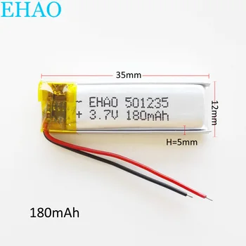 

EHAO 501235 3.7V 180mAh battery Lithium Polymer LiPo li ion Rechargeable Battery For Mp3 GPS headphone mobile electronic part