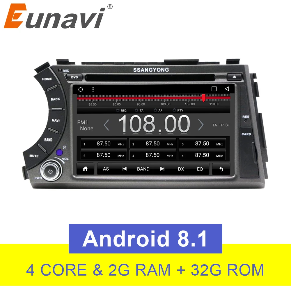Eunavi 7 ''четырехъядерный 2 din Android 8 1 автомобильный DVD для Ssang Yong SsangYong Kyron Actyon Sports