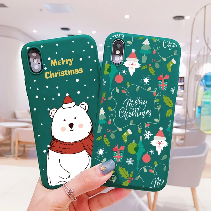 

Christmas Santa Claus Lovely Bear Silicone Case For iPhone X 11 Pro XS Max 7 8 Plus 6 6S XR TPU Matte Cover Back Cover Coque