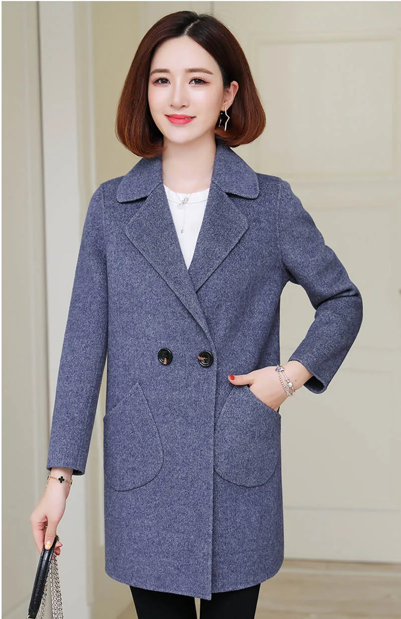 Autumn Winter Womens Wool Coats New Korean version High Quality Jackets Slim Cardigan Woolen Women Jacket Coat Blue/khaki