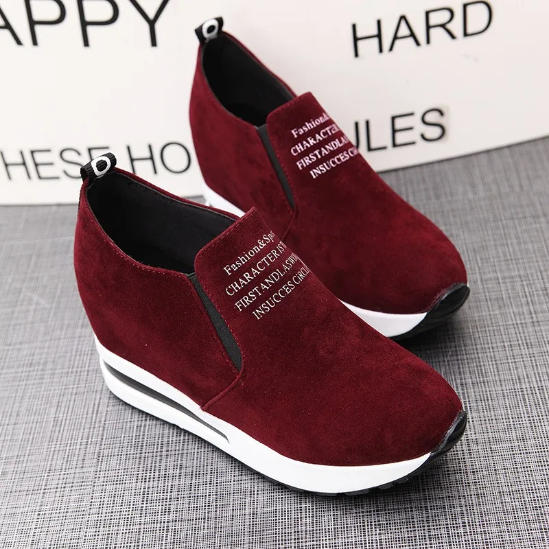 

Spring And Autumn Korean-style Thick Bottomed Elevator round-Toe Women's Athletic Shoes Lettered Suede Students Harajuku-Style L