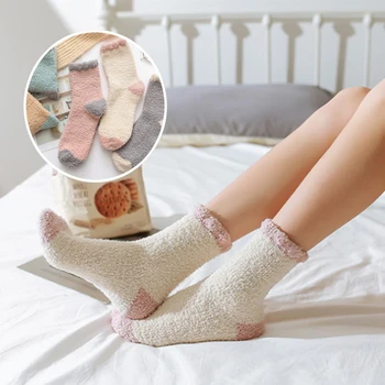

Hot Women's Thick Socks Colorful Harajuku Kawaii Solid Candy Colorful Plush Coral Fleece Warm Funny Cute Winter Autumn Sock