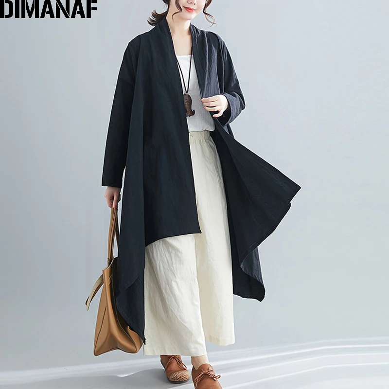 Dimanaf Женский, верхняя одежда, большие размеры, осенние куртки, пальто, повседневная женская, длинный рукав,, женская, свободная, хлопковая, тонкая, открытая одежда