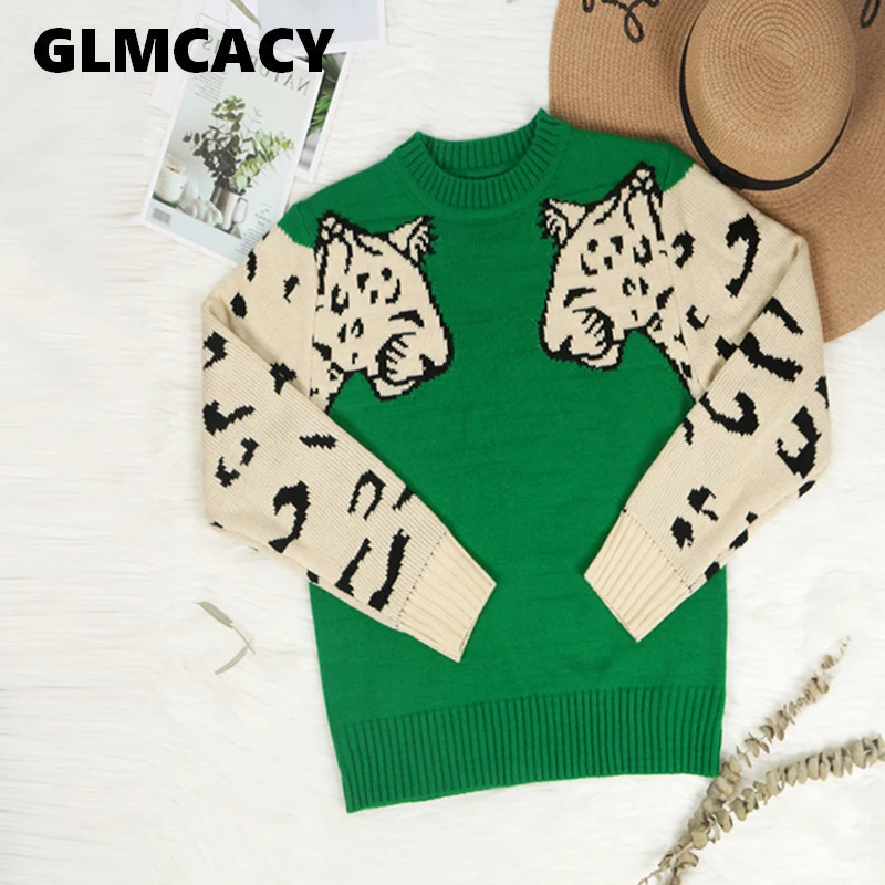 

Women Leopard Knitted Sweater Fall Winter Long Sleeve Female Pullovers Autumn Casual Tops Knitting Sweaters Ladies Jumpers