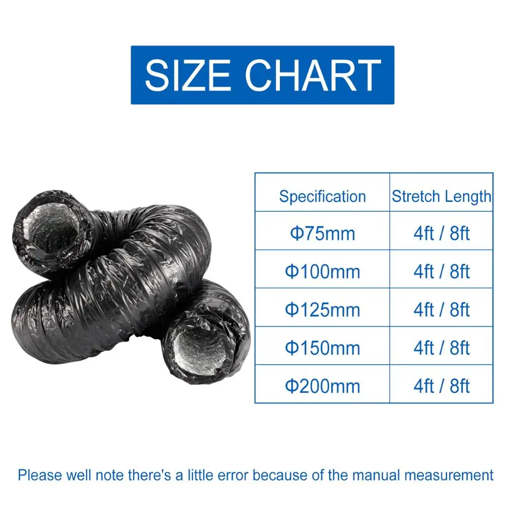 Hon&Guan 1.2/2.5/5M Low Noise Ducting Silencer for Ventilator Fans Flexible Aluminum Air Duct Hose for Extractor Household