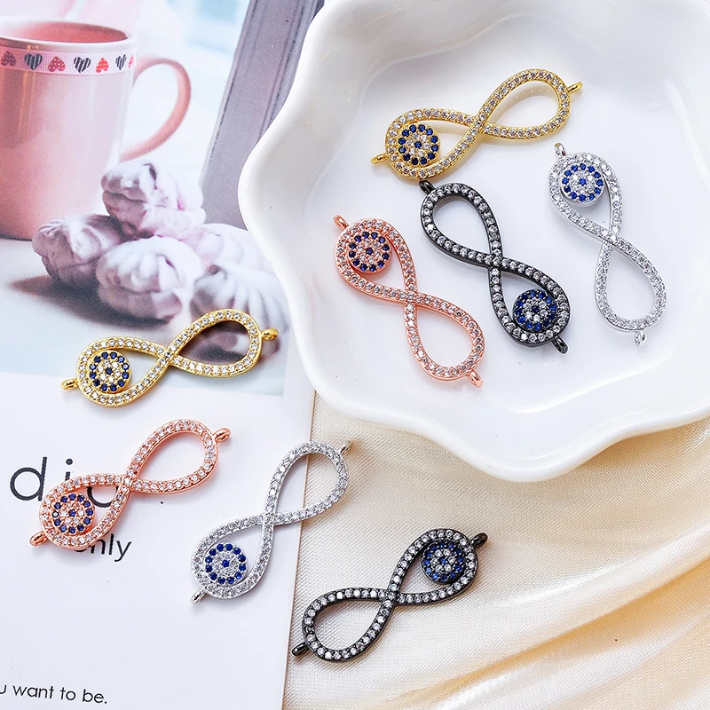 

Women's handmade DIY bracelet accessories, 8-character charm bracelet, copper inlaid zircon bracelet connector wholesale sales