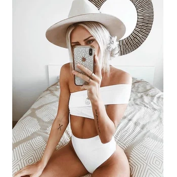 

Sexy High Waist Bikini 2020 New Solid Swimwear Women Swimsuit Bathing Suits One Shoulder Beach Wear Brazilian Bikini Set Biquini