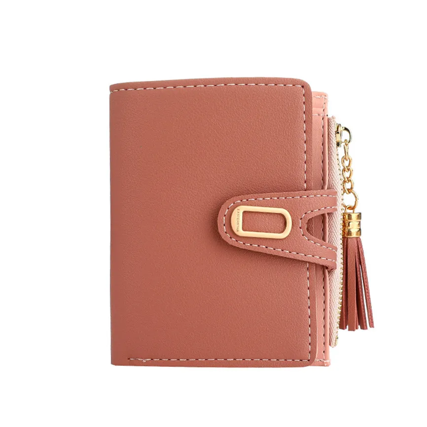 

Women's Coin Purse Card Package Solid Luxury Buckle Tassel Mini Female Card Bag Purse Wallet Leather Minimalist Women Purses A3