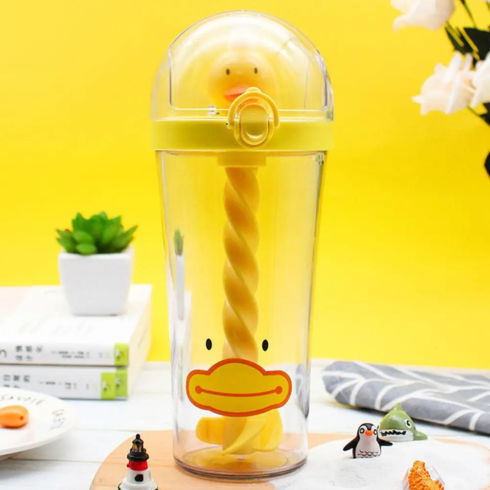 Little yellow duck Милые Мультяшные животные соломенная пластиковая чашка для питья Milke Cola чашка для путешествий на открытом воздухе для девочек и мальчиков подарки для детей - Color: Little yellow duck