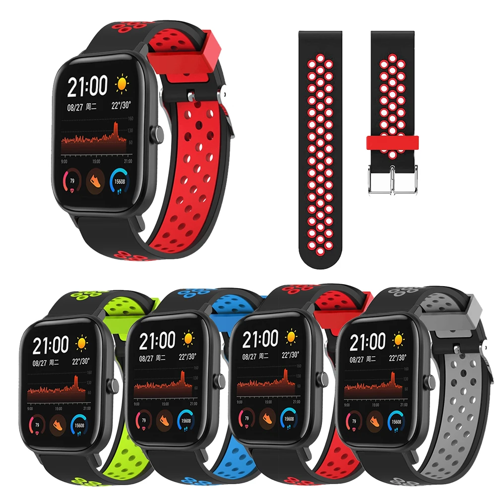

For Amazfit GTS Watch Strap 20mm Dual Color Breathable Silicone Replacement Watch Band With Pin Buckle For Amazfit GTS Bracelet