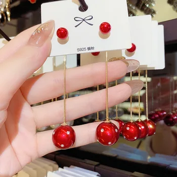 

10 pair Long back hanging style with two stylish earrings red pearl size earrings for women 2020 jewelry aretes largos de mujer