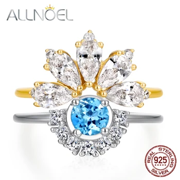 

ALLNOEL Luxury Stackable Ring Set 5A Zircon Diamond Natural Topaz Wedding Jewelry 925 Sterling Silver Stacking Rings For Women