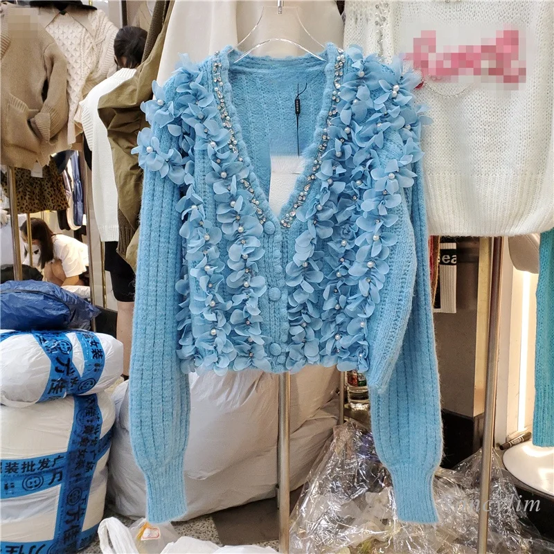 PROD 1005003324954646 Womens Petal Cardigan Fall 2021 Loose
Single-Breasted Short Knitwear Coat V-neck Long Sleeve Knitted Top
Girls Ladies