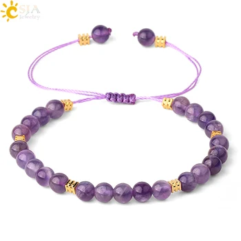 

CSJA Purple Crystal Quartz Natural Gem Stone Bead Bracelets for Best Friends Woman Men Rope Bracelet Summer 2020 Pulseras G544