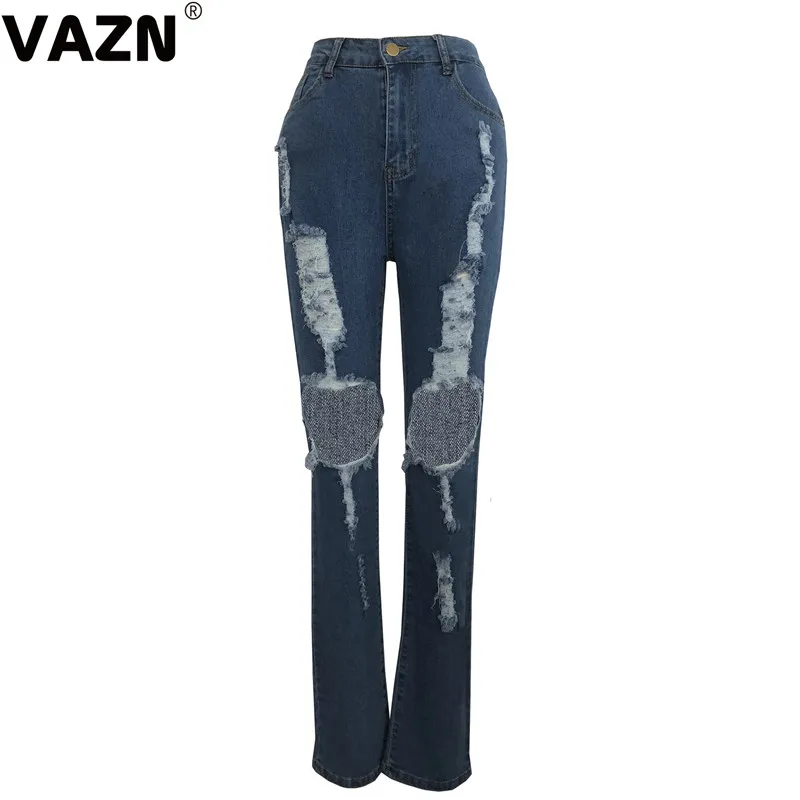 VAZN GHSF12049 новые уличные сексуальные открытые новые джинсы молодых популярных отверстий сексуальные умные Модные женские длинные джинсовые брюки прямого покроя