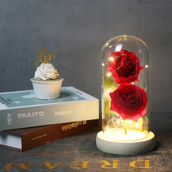 

NEW Beauty And Beast Eternal Flower Rose In Flask Wedding Decoration Artificial Flowers In Glass Cover For Valentine's Day Gifts