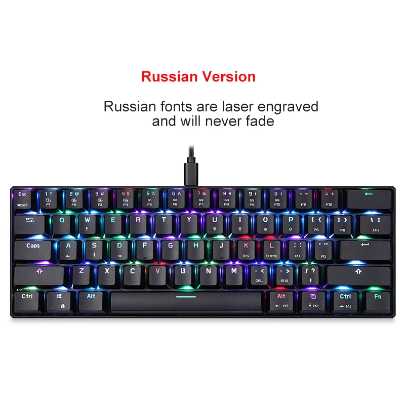 Russian version Motospeed CK61Gaming механическая клавиатура USB Проводная 61 Ключи RGB светодиодный Подсветка красные, синие переключатель для компьютерного геймера - Цвет: Russian version