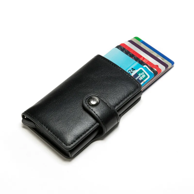 RFID Кнопка кредитный держатель для карт бизнес мужской кошелек искусственная кожа Crazy Horse держатель для банковской карты чехол дропшиппинг