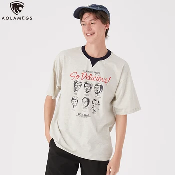 

Aolamegs Men's T Shirt Hand-painted Portrait Print T Shirt Men Casual Short Sleeve Summer Vintage High Street Couple Streetwear