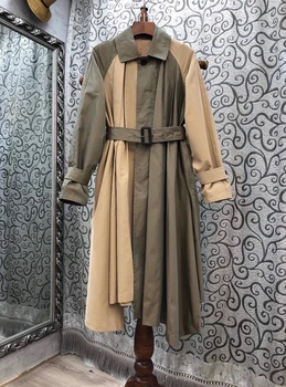 

2020 Early Autumn New Women's Lapel Color Panel Decorative Buckle Waist Hugging Long-Sleeved Dress 822