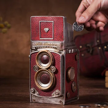 

Retro piggy bank classic phonograph ornaments resin coins change piggy bank birthday gift ornaments money safe deposit box