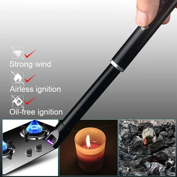 

Electric Arc Coil Lighter Long Neck LED With Power Indicator Lighter Flameless Windproof USB Rechargeable For Kitchen BBQ Stoves