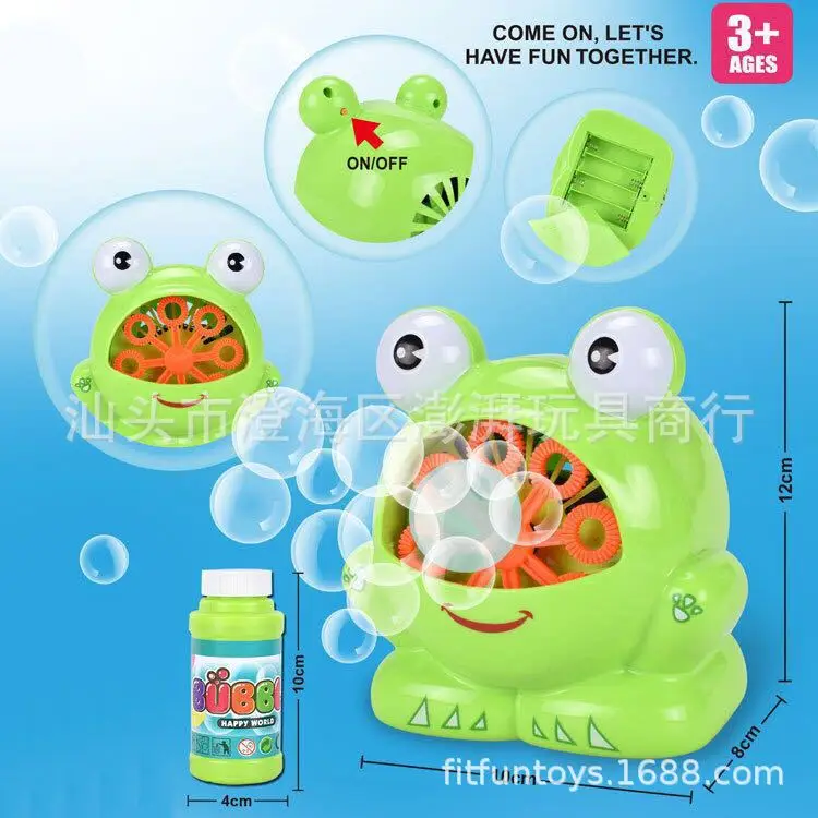 Hot Selling Fully Automatic Frog Bubble machine toys Children Electric Blowing Bubbles Liquor Flavor Stall