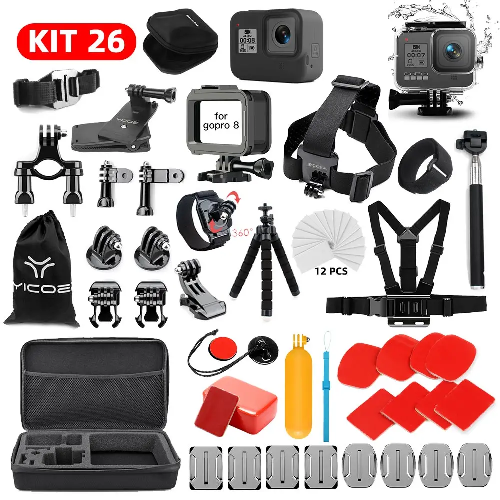 Для Gopro набор аксессуаров для спортивной экшн-камеры go pro hero 8 черный комплект 3 way selfie stick водонепроницаемый чехол крепление для GoPro экшн Камера аксессуар