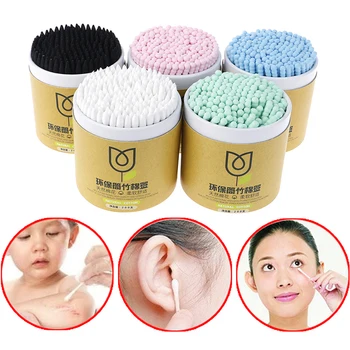 

200pcs/Box Bamboo Cotton Swab Wood Sticks Soft Cotton Buds Cleaning Of Ears Health Beauty