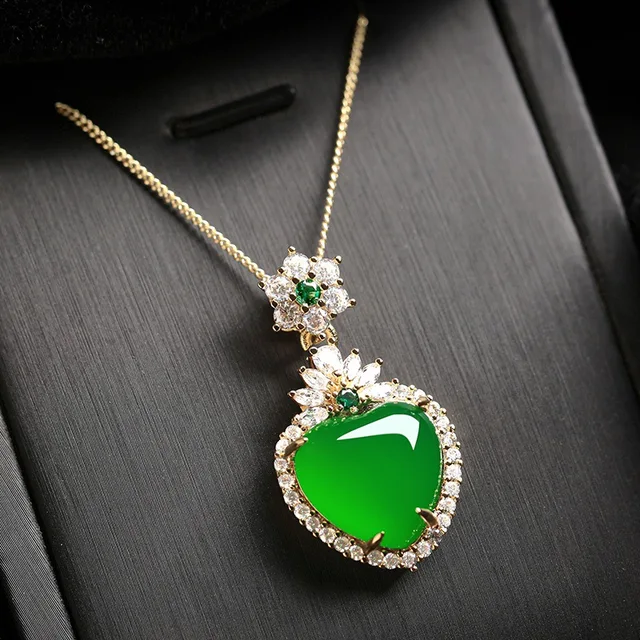 Collier En Cristal De Jade Vert Pour Femme, Pendentif En Pierre