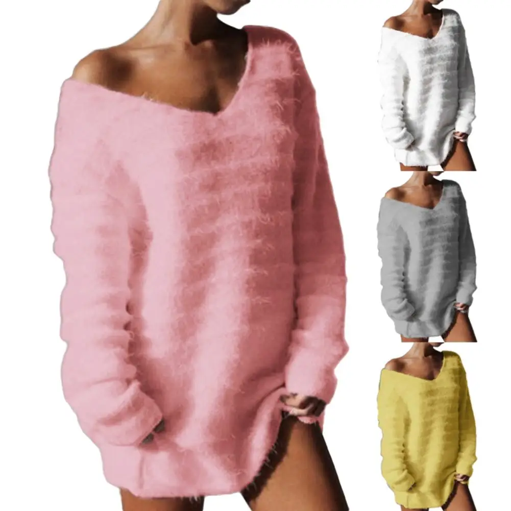 Осенне-зимний женский Повседневный Однотонный свитер с v-образным вырезом и длинным рукавом, новая блузка