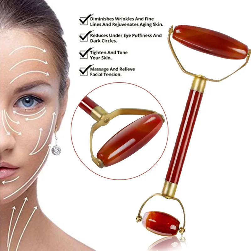 Natural Roller Facelift Anti-Aging Anti Wrinkle Women Agate Jade Face-Lifting Beauty Facial Massager Lifting and firming | Красота и