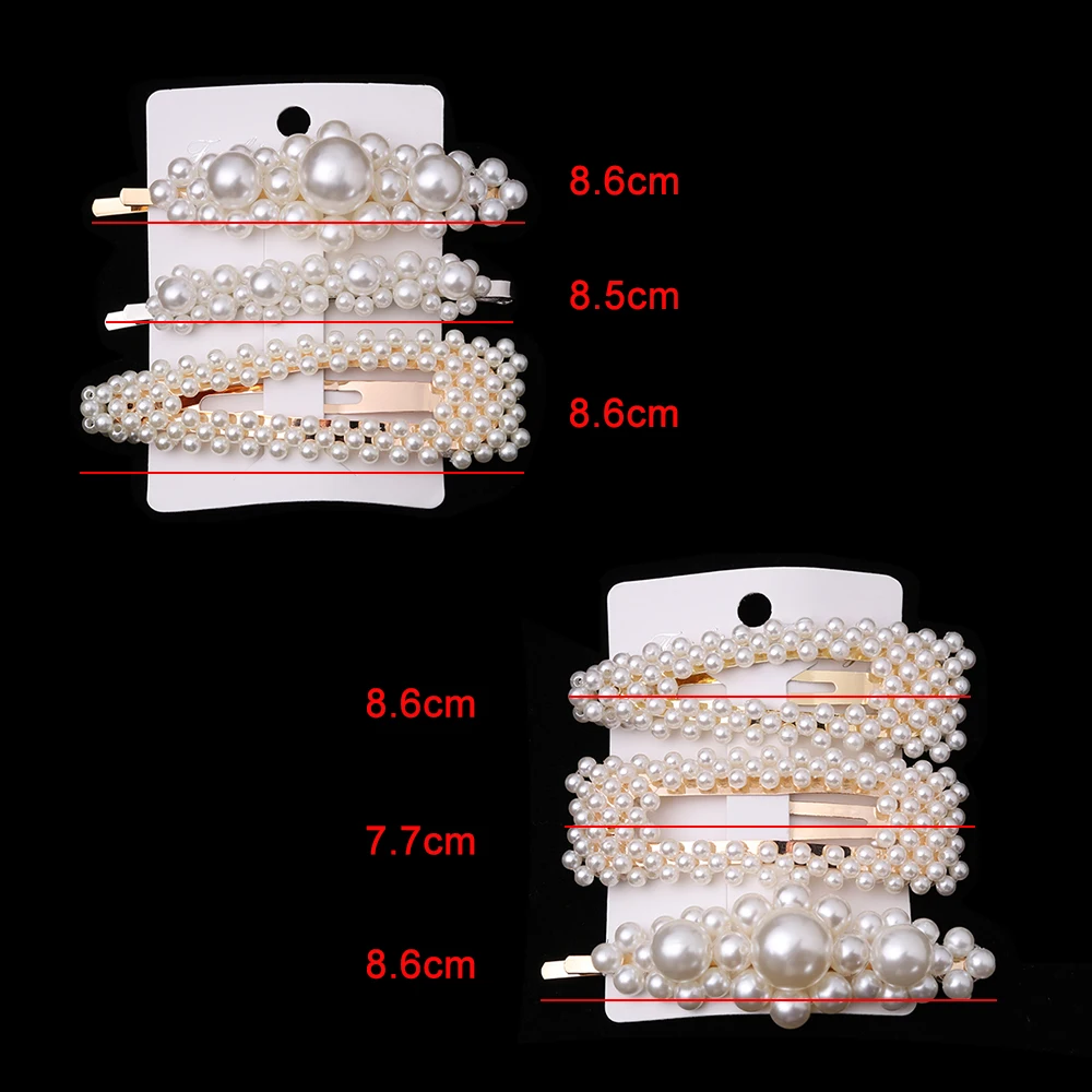 3PCS Korean Geometric Faux Pearls Decor Hairpins BB Hair Clips Metal Alloy Barrettes Headdress Jewelry Hair Styling Accessories