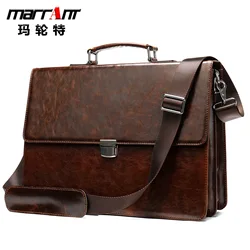 Genuine Leather Business Men's Briefcase Retro Oil Wax Skin Messenger Bag Large Capacity Shoulder Messenger Briefcase Men
