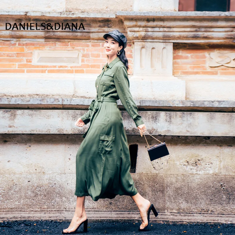

2020 New "French-Speaking Vines" Retro Autumn Slim-Fit Long-Sleeved Lapel Long Shirt Dress
