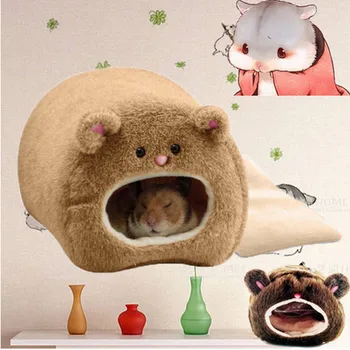 

1PCS Plush Warm Bed Rat Hammock Squirrel Winter Pet Toy Hamster Cage House Hanging Nest+Mat Solid Color Fleece Brown Pet Mat