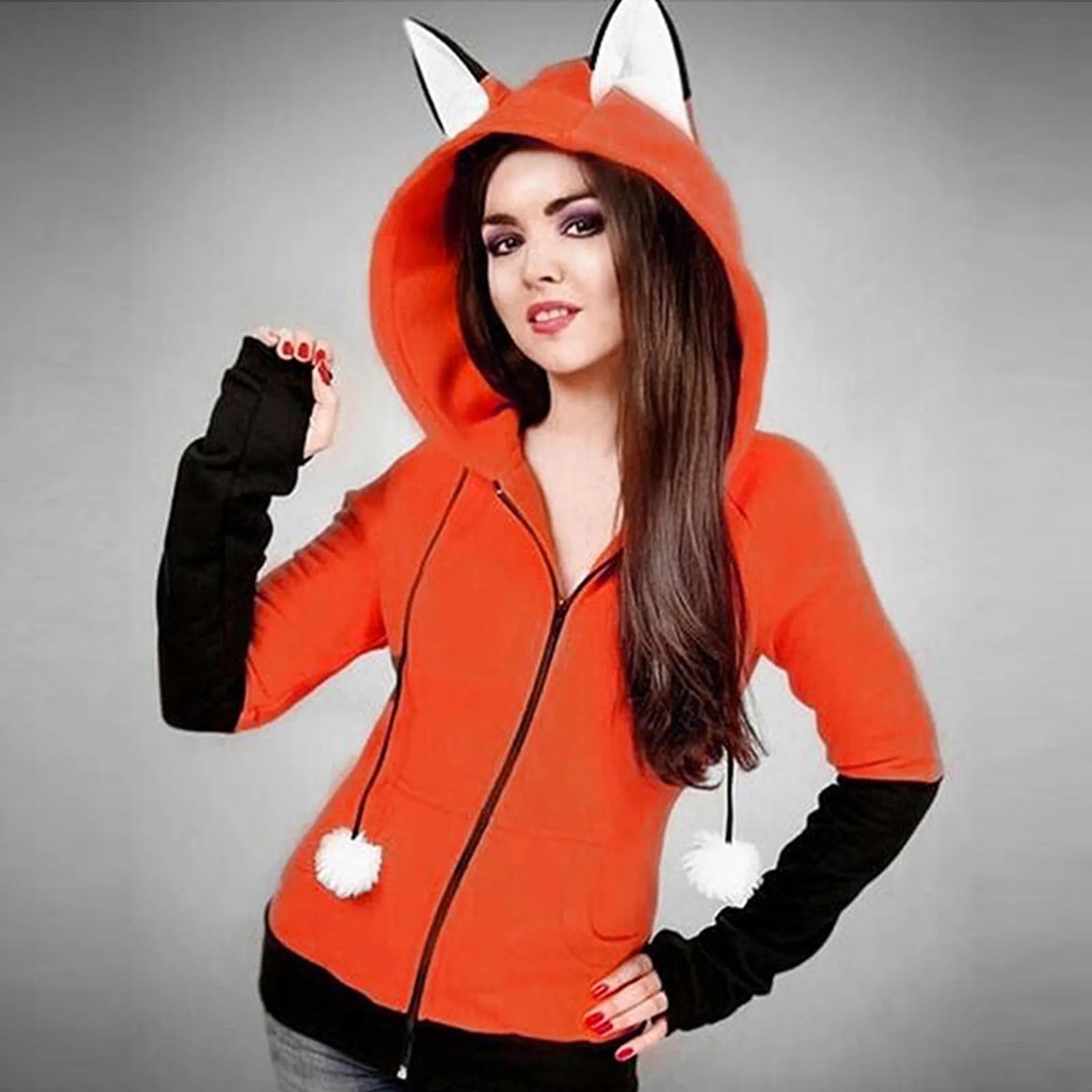 Animal Fox Ear Cosplay Costumes Hoodie Coat Warm Orange Sweatshirt Unisex Hoodies Kawaii Long Sleeve Zipper Hoodies Sweatshirts 1