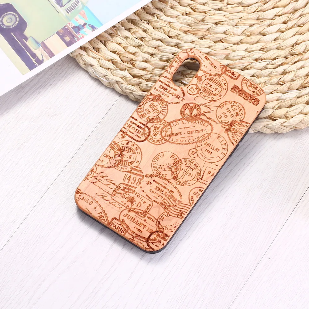 

Postmark Stamp Travel Engraved Cherry Wood Phone Case Coque Funda For iPhone 6 6S 6Plus 7 7Plus 8 8Plus XR X XS Max 11 Pro Max