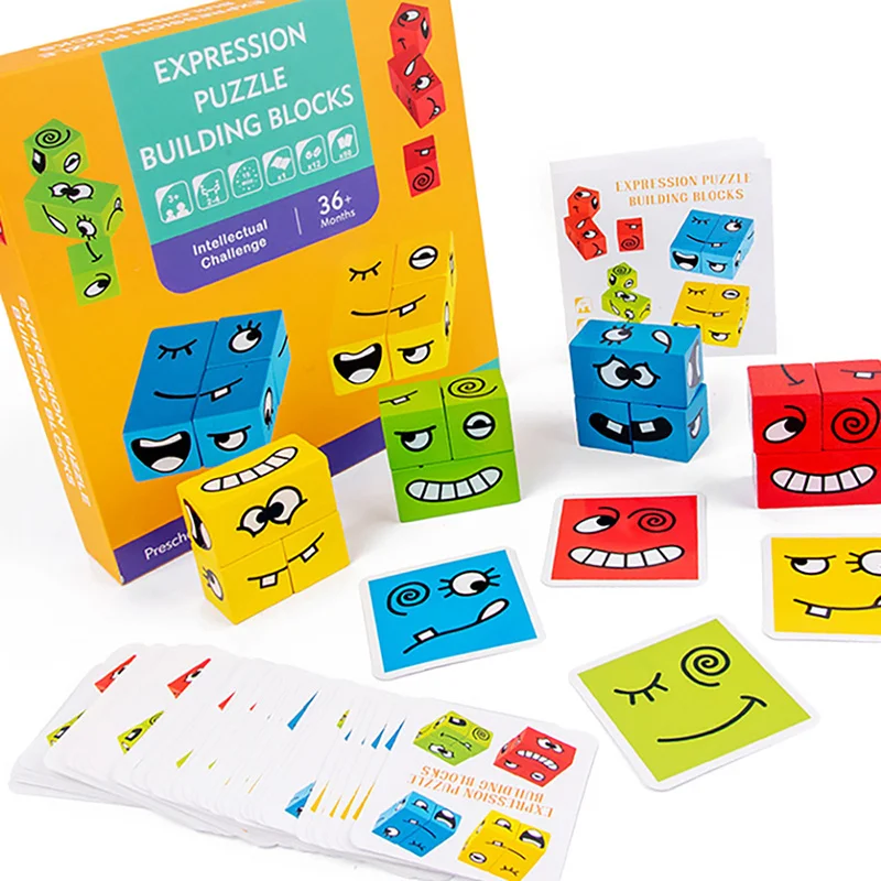 Игрушки Кубики строительные блоки Развивающие игрушки смешные лица меняющие