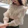 Womens Tops and Blouses 2022 Cotton Linen Blouse Button Solid Stand Collar Ladies Lace Tops Women Shirts Blusas Feminine 8049 50 ► Photo 3/6