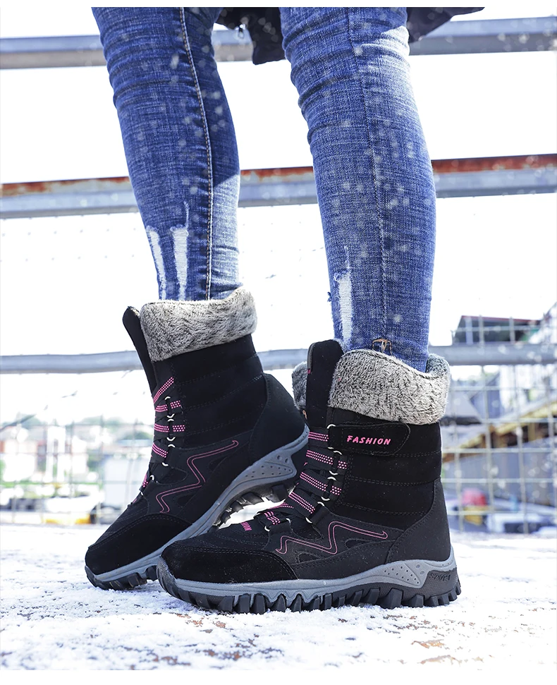 Valstone/зимние женские ботинки; Теплая обувь для холодной погоды; уличные плюшевые сапоги до середины икры; нескользящие женские зимние кроссовки черного цвета