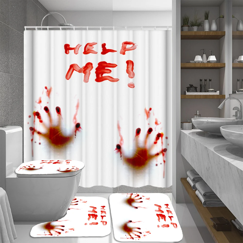 Halloween Pumpkin Witch Bathroom Shower Curtain Bath Rugs Toilet Seat Cover Sets Bath Home Garden