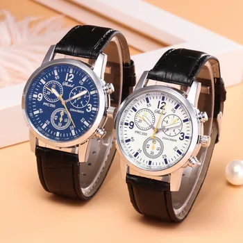 

2020 relogio masculino watches Blue-ray glass neutral quartz simulates wrist epidermal Leather Strap watch reloj hombre