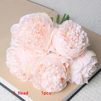 

5 Heads Table Decor Silk Flowers Office Peony Wedding Party Decoration False Christmas Bridal Bouquet Room Ornaments DIY