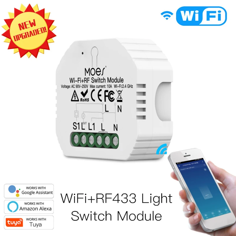 New WiFi RF433 Smart Relay Switch Module 1 Gang 1/2 Way Hidden 90-250V Life/Tuya App Work with Alexa Google Home | Электроника