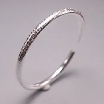 

Real 925 Silver Bangle For Women Lucky Girlfriend Best Gift Letter Lucky Sutra Round Thin Open Bangle 55-58mmDia