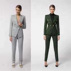 Костюм женский Mulheres Ternos Double Breasted Casaco Formal Blazer Pant Custom Made Partido Prom Jantar 2 Peças Ternos Definir