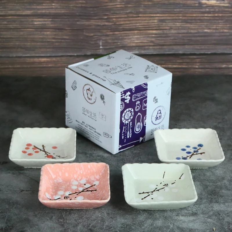 Square Dish Японская ручная роспись сливы керамические тарелки для закуски тарелка Снежинка Глазурованный фарфор цветочный соус блюдо салатник Набор десертный поднос - Цвет: Square Dish
