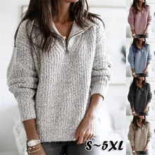 2021 Autumn and Winter New Fashion Clothing Zipper Pullover Long-sleeved Solid Color Sweater Fleece Warm Coat Female T-shirt